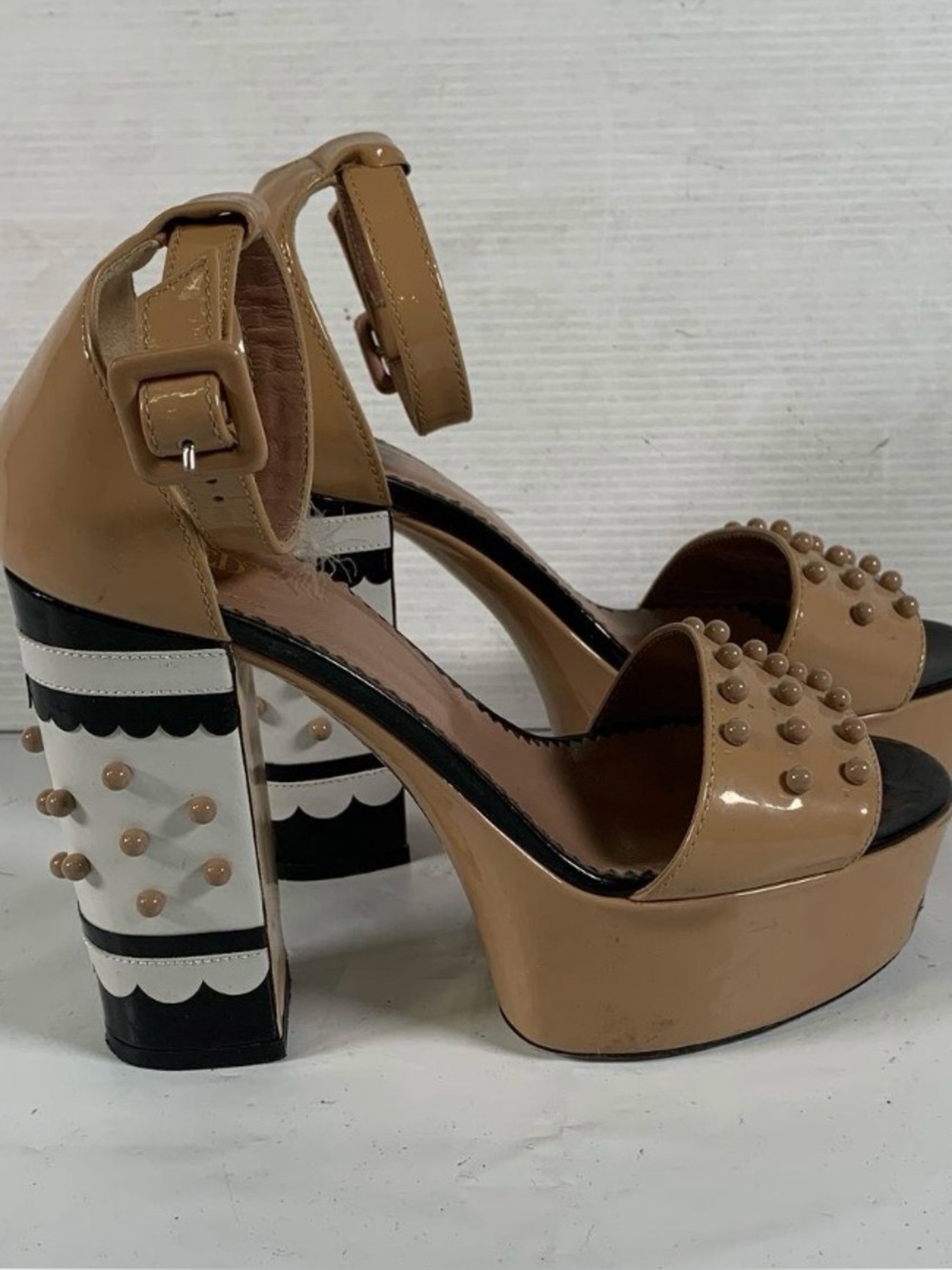 Valentino Red Patent Platform Sandals with Studded Heel